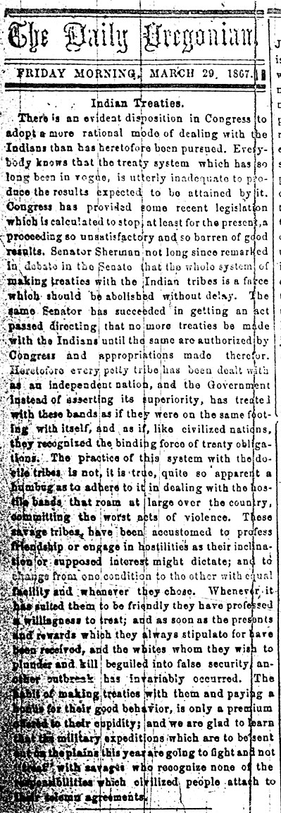 News Editorial, Indian Treaties