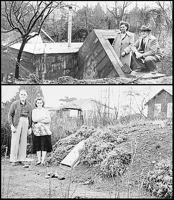 Mr. & Mrs. C.T. Higgins and their Bomb Shelter
