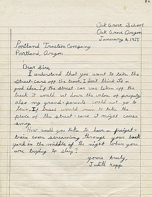Letter, Portland Traction Company from Student